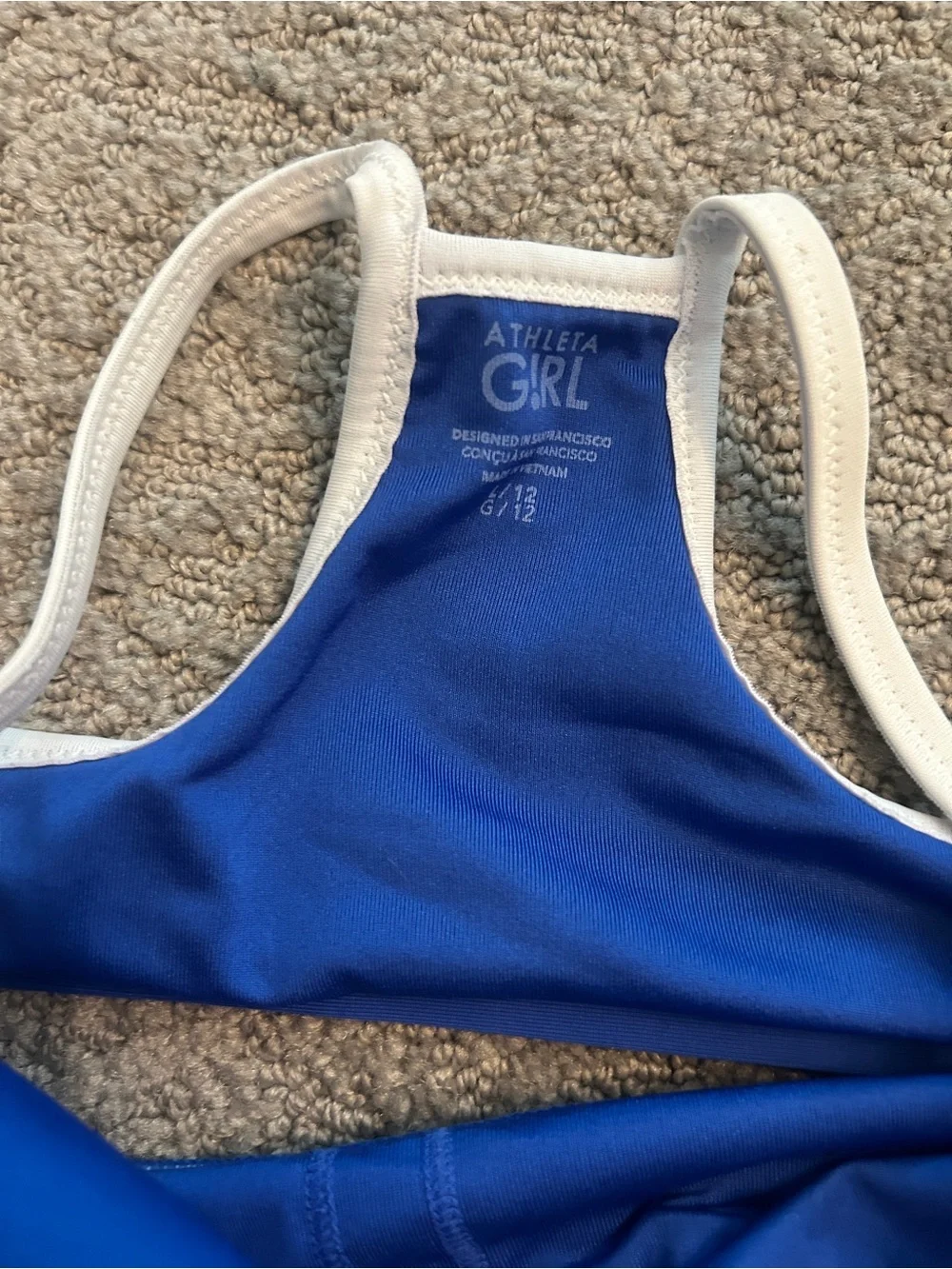 Athleta Bright Blue Girls Two-Piece Swim Set with White Trim